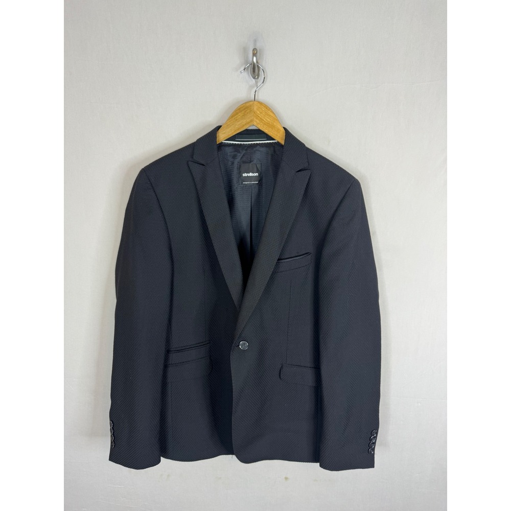 Strellson Cisco Mens Black Textured One Button Blazer Jacket Men 38R